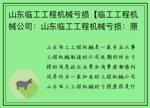 山东临工工程机械亏损【临工工程机械公司：山东临工工程机械亏损：原因与应对】