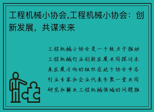 工程机械小协会,工程机械小协会：创新发展，共谋未来